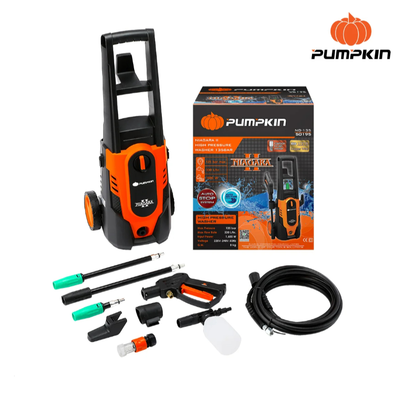 เครื่องฉีดน้ำ แรงดันสูง PUMPKIN 135 บาร์ รุ่น NG-135 (1600W) รับประกันศูนย์ 6 เดือน สาย 5 เมตร 50195