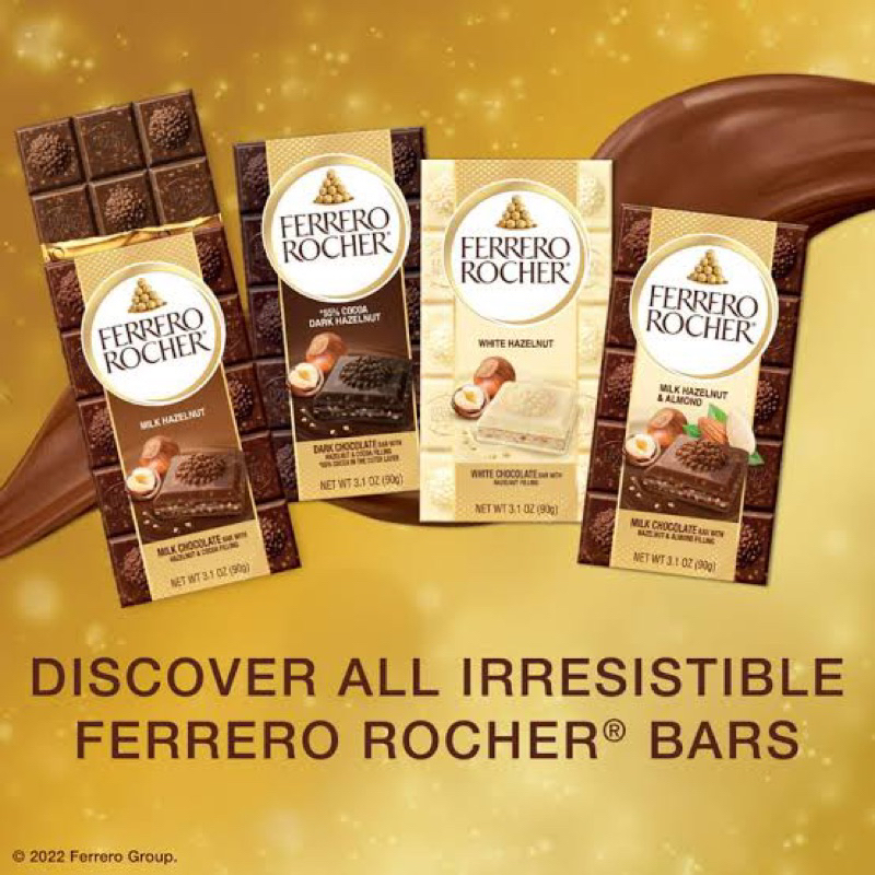 T นำเข้าจากโปแลนด์ 🇵🇱Ferrero chocolate bar เฟอเรโร่ช็อกโกแลตบาร์ รส ดาร์ก / มิลค์ น้ำหนัก 90 กรัม