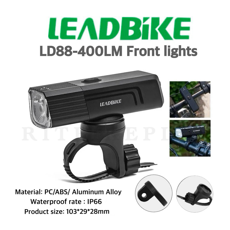 ไฟหน้าจักรยาน LEADBIKE  รุ่น LD88 ความสว่าง 400 ลูเมน  ขายึดใช้ร่วมกับไมล์Garminได้ ความจุแบตเตอรี่ 2000มิลลิแอมป์