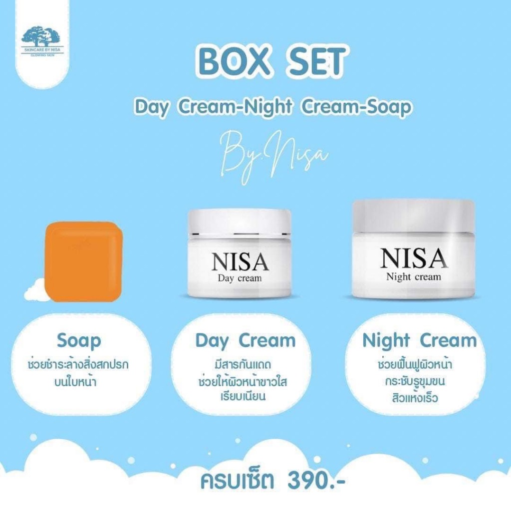 ขายถูก/พร้อมส่ง เซตครีม 3 ชิ้น ครีมเช้า/กลางคืน สบู่ หน้ากระจ่างใส ไร้สิว ไร้ฝ้า ใน 14 วัน