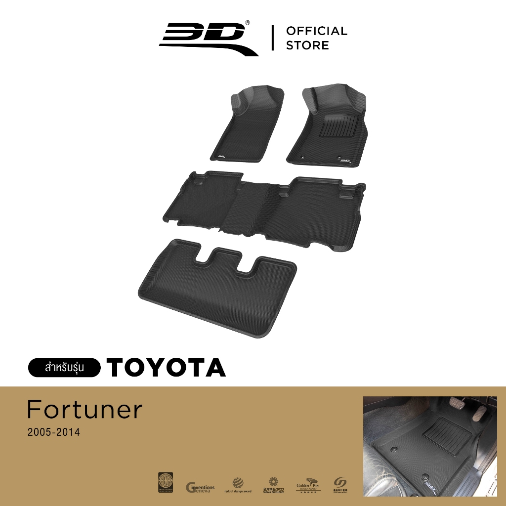 3D Mats พรมปูพื้นรถยนต์ TOYOTA FORTUNER 2004-2014 พรมกันลื่น พรมกันนํ้า พรมรถยนต์