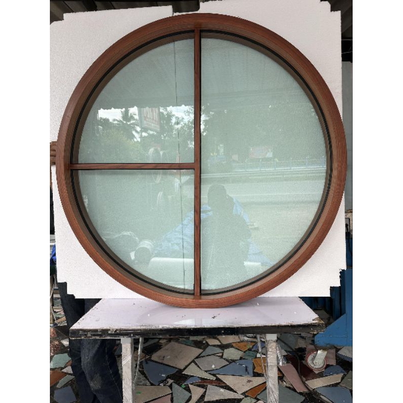 หน้าต่างช่องแสงอลูมิเนียมดัดโค้งวงกลม#ลายไม้สักทองแบบซอยตัวที&กากบาท#เส้นผ่าศูนย์กลางขนาด70-150 ซม. พร้อมติดตั้ง - รูปที่ 4