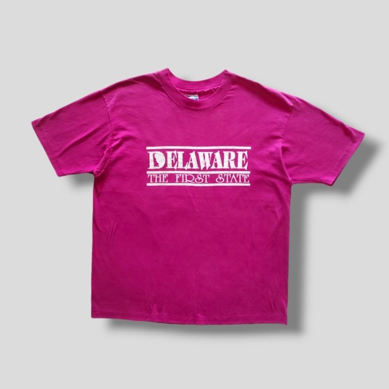 เสื้อยืดวินเทจ MADE IN USA ป้าย HANES 50/50 (DELAWARE THE FIRST STATE) ไซส์ XL