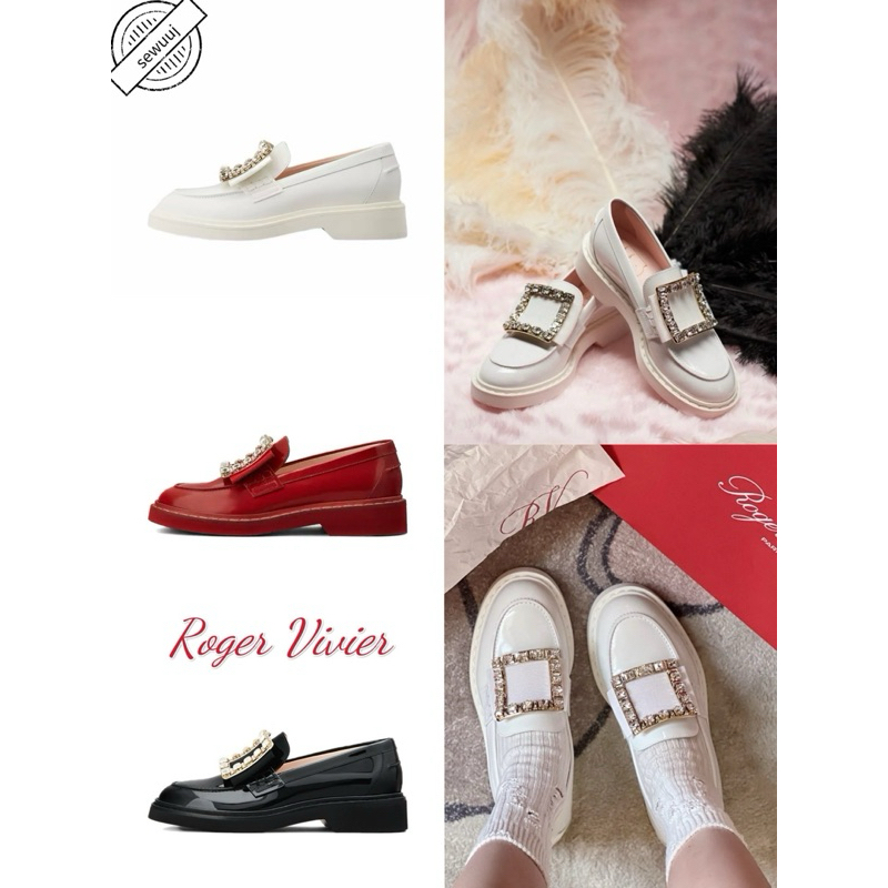 รองเท้าลำลองหัวเข็มขัดเพชร Roger Vivier Viv' Rangers ของแท้