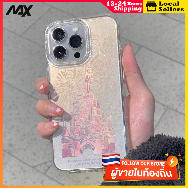 ผงเพชรแผ่นโปร่งใส เทรนด์แฟชั่น ปราสาทในภาพ for 11 12 13 15 14plus 15 pro max XR 12 13pro 14 7P 8P XS 14Pro 11pro