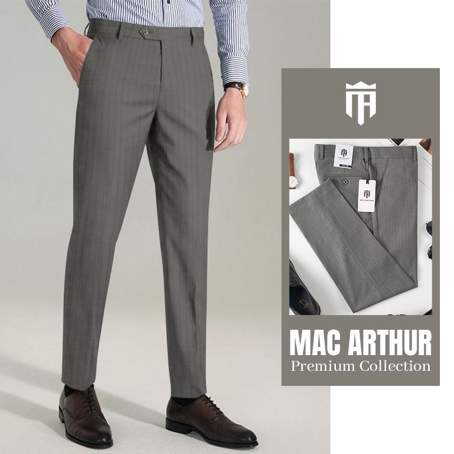 กางเกงสแล็ค ลายสก๊อตผู้ชายคุณภาพสูงของ MAC ARTHUR ทำจากผ้าโอ๊คธรรมชาติ, อ่อนนุ่ม, เย็นสบาย