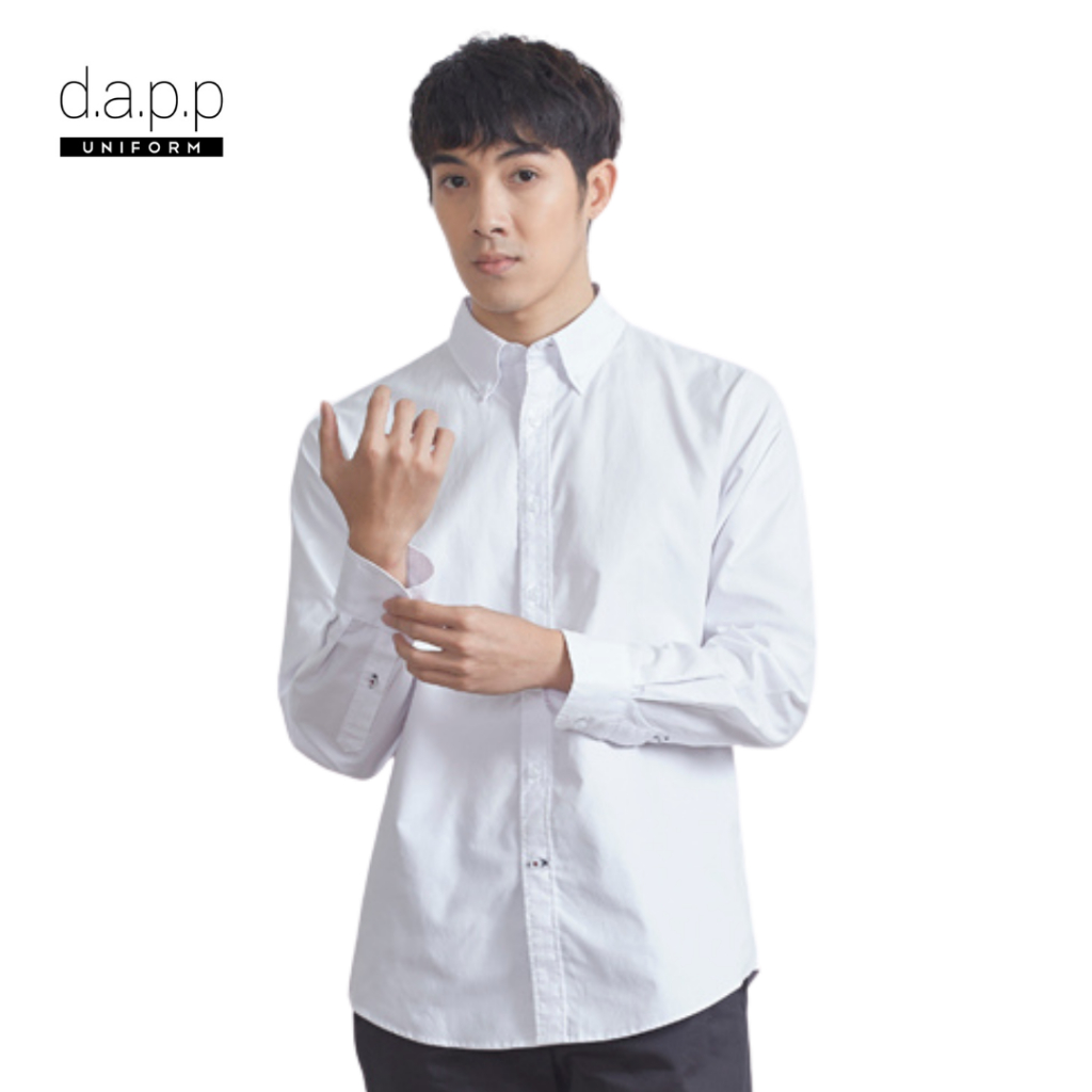 dapp Uniform เสื้อเชิ้ต แขนยาว ผู้ชาย Men's White Longsleeves Oxford Button Down Shirt สีขาว(TSLW1002DPS)