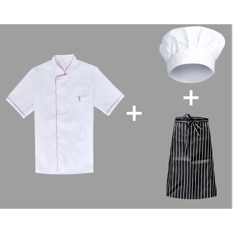 ชุดเชฟ3ชิ้น เสื้อ+ผ้ากันเปื้อน+หมวก UNISEX Chef overalls LONG ชุดเชฟทำอาหาร เสื้อแขนยาว - รูปที่ 7