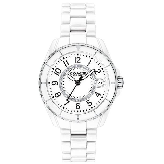 ของแท้ พร้อมส่ง Coach Preston White Dial White Steel Strap Watch สำหรับผู้หญิง - 14503462