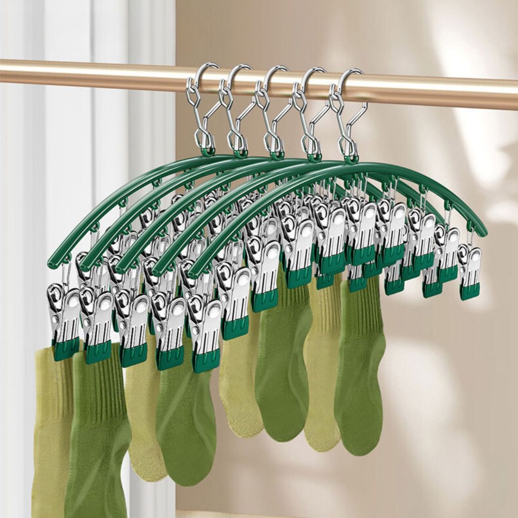ตัวหนีบผ้า ไม้แขวนหนีบผ้า สแตนเลส pants hanger 10 ตัวหนีบ ยืดหยุ่นดี ไม่ดึงออกง่าย Nana natural