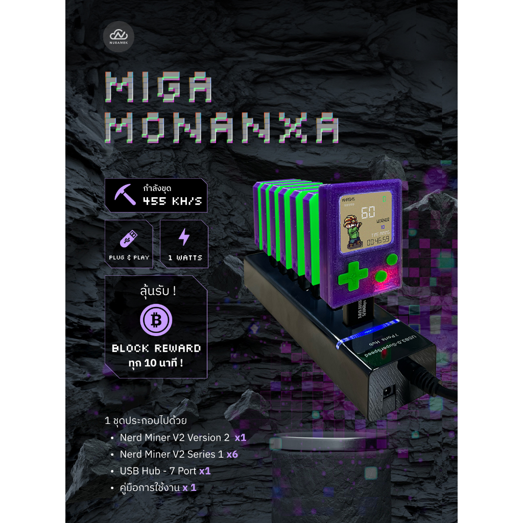 เครื่องขุดขนาดเล็ก NerdMiner V2 Model MiGa Monanxa (Set 7 pcs.+ HUB)