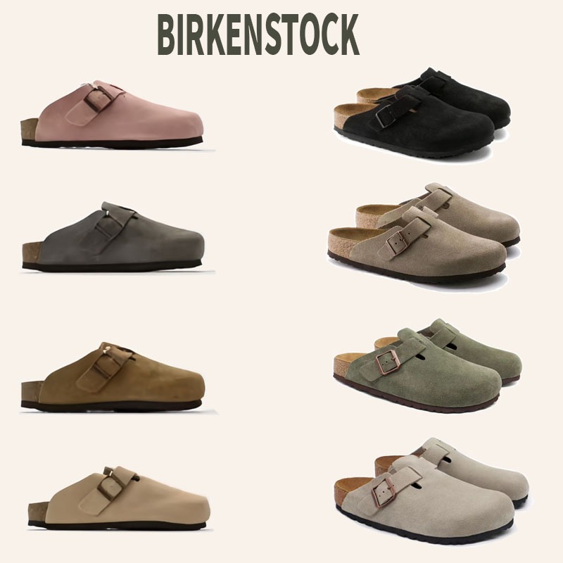 พร้อมส่ง BIRKENSTOCK Pink/Wolf Grey/khaki/Sand color/black/Grey brown/Olive green/Off white/ รองเท้าแตะ（ของแท้100%）