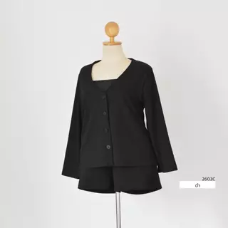 เสื้อคลุมคาดิแกนคอวีผ้าท็อปทวิลสีพื้น 2603C