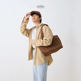 HOMELAND - กระเป๋าผ้า canvas สไตล์ญี่ปุ่น ปักลาย มีซิป (Large) สีดำ / สีน้ำตาล