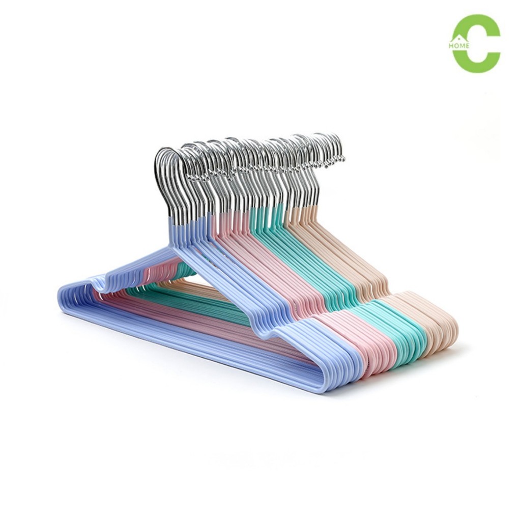 HOMEC ไม้แขวนสแตนเลส ไม้แขวนสีพลาสเทล ที่แขวนผ้า hanger แข็งแรง กันผ้าลื่น 5ชิ้น 10ชิ้น 20ชิ้น