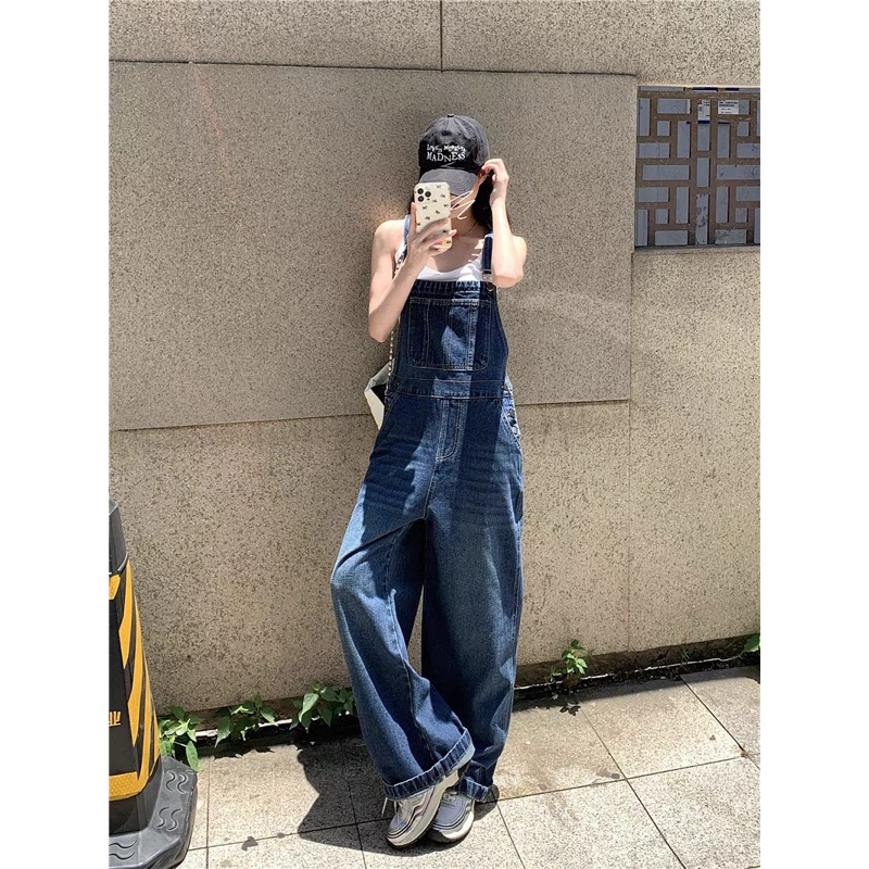 Manyjeans Overalls เอี๊ยมกางเกงยีนส์ขายาวสียีนส์เข้ม