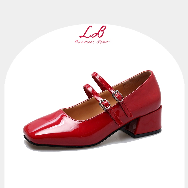 【L&B】รองเท้าแมรี่เจน รองเท้าหนังแฟชั่น หัวเหลี่ยม วัสดุหนัง พื้นหนา หรูหรา