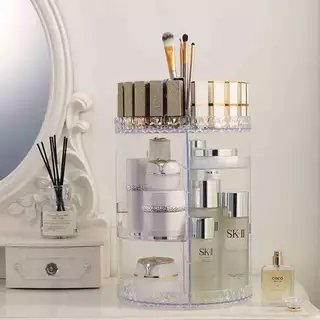 สินค้าพร้อมส่ง ลายเพชร กล่องเก็บเครื่องสำอางอะคริลิคชั้นวางเครื่องสำอางหมุนได้360°