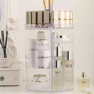 สินค้าพร้อมส่ง ลายเพชร กล่องเก็บเครื่องสำอางอะคริลิคชั้นวางเครื่องสำอางหมุนได้360°