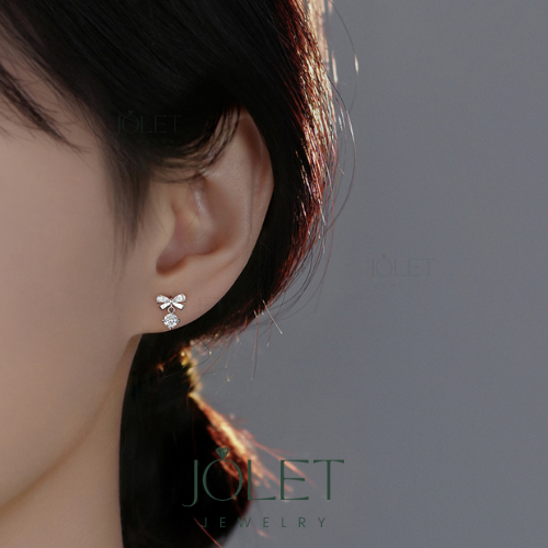 jolet ต่างหูรูปโบว์ ต่างหูเงินแท้92.5% s925 ไม่ลอกมีสีทองสีเงิน - รูปที่ 3