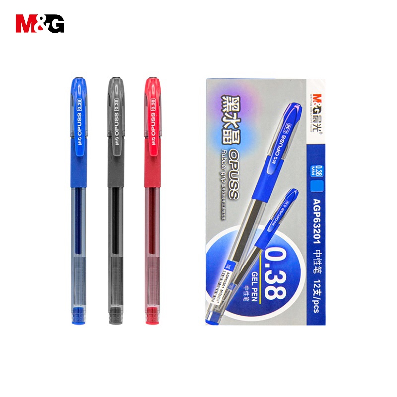 M&G AGP63201 ปากกาเจล หัว 0.38 มม ปากกากลาง ที่มีปลอกปากกา มี 3สี ให้เลือก สีฟ้า สีดำ สีแดง