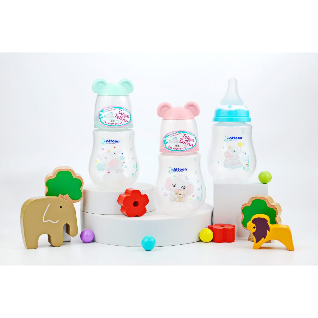 [จุกไม่ดูดไม่ไหล] Attoon ขวดนมคอกว้าง ขวดนมคอแคบ ฝาขวดนมมีหู แอทตูน รุ่น Fancy Antichoke ขวดนมเด็ก พร้อม จุกนมรูกากบาท - รูปที่ 3