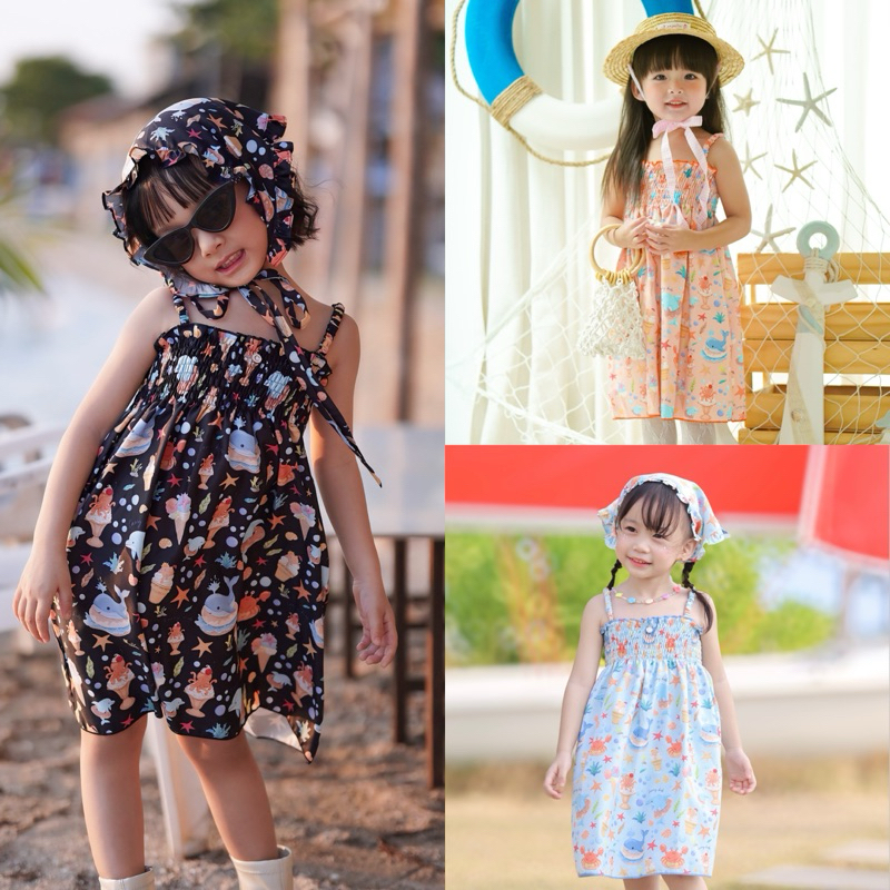 ชุดเดรสสายเดี่ยวชายทะเลเด็กหญิง *พร้อมส่ง