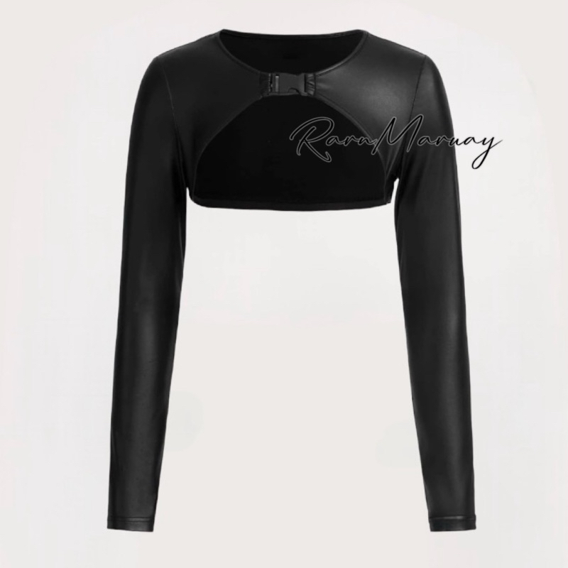 เสื้อแขนยาว หนัง PU สีดำ แฟชั่นสำหรับผู้หญิง R0012