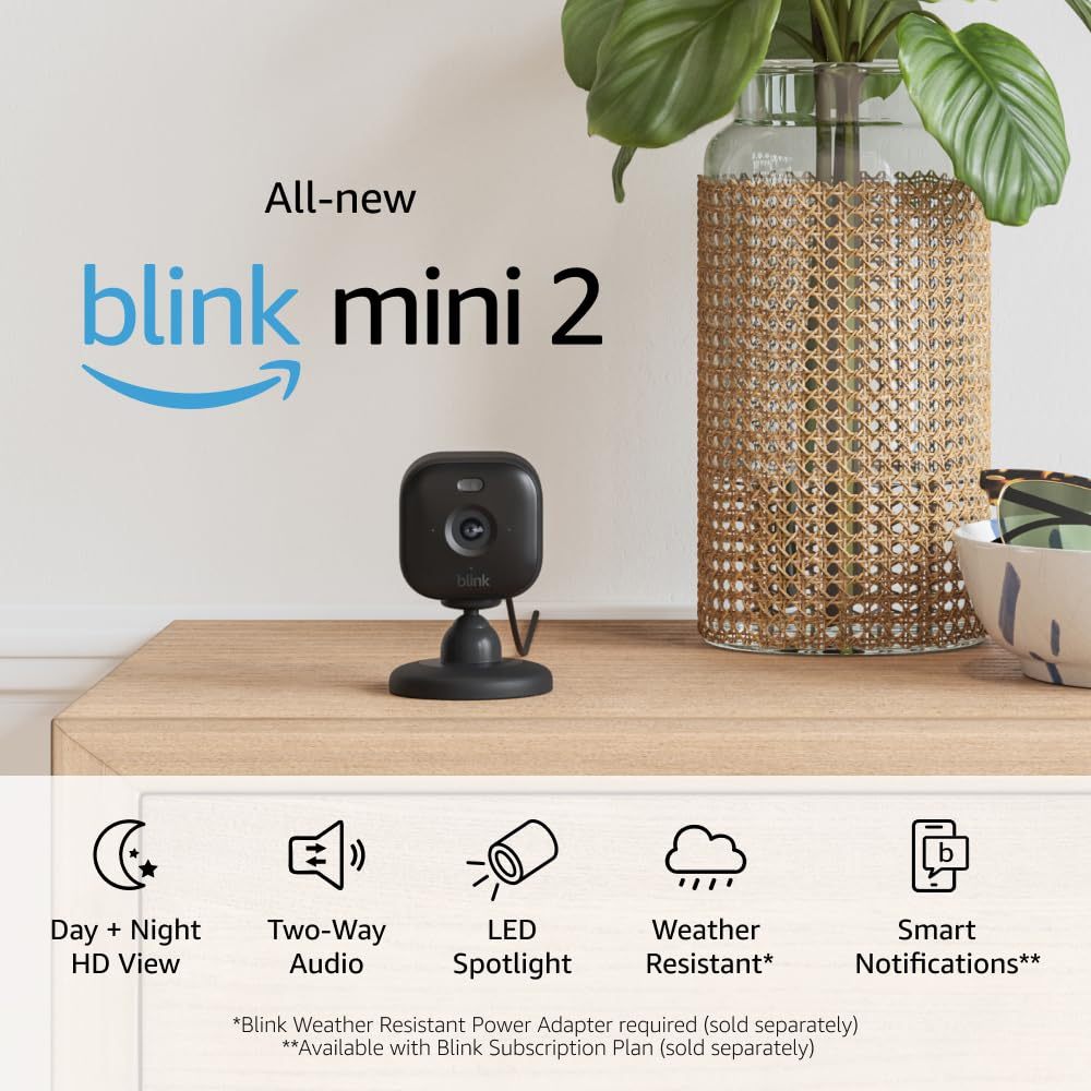 Amazon Blink Mini 2  Plug-in smart camera,HD night view in color, built-in spotlight, two-way audio,