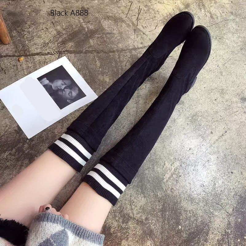 A8888 รองเท้าบุทขายาวกำมะหยี่ยืดได้ หนังสวย
