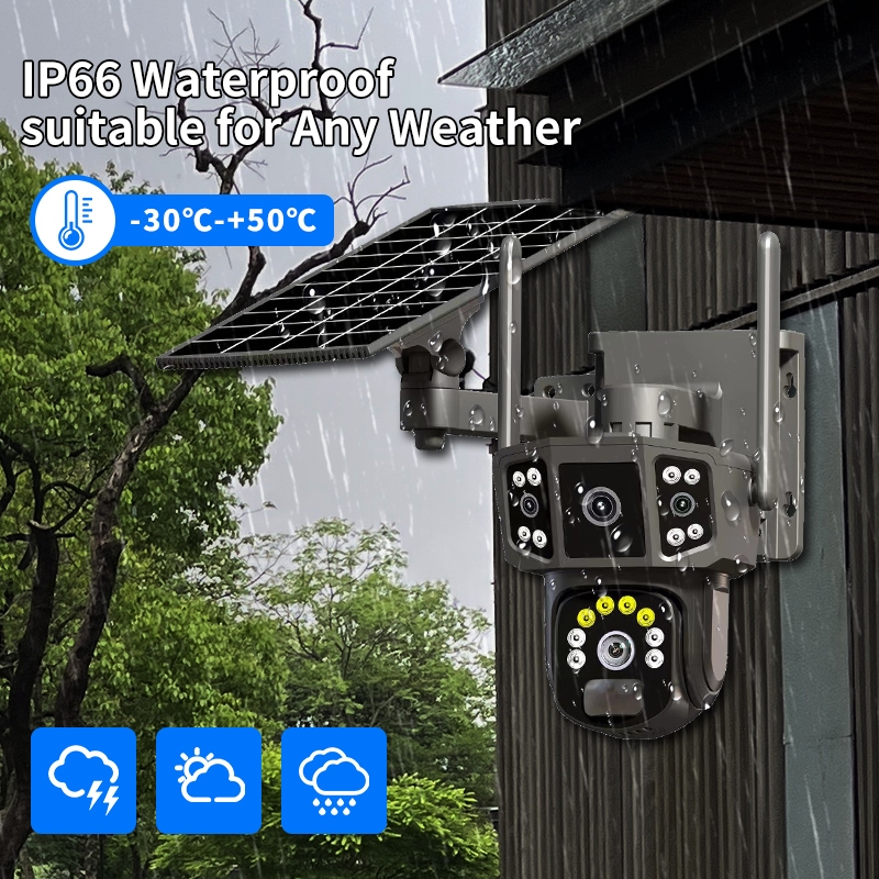 4G /WIFI Camera 12MP 6K 18LED Solar Cell กล้องวงจรปิด โซลาร์เซลล์ ความละเอียด12ล้านพิกเซล กล้อง2เลนส์3จอ คุยโต้ตอบ