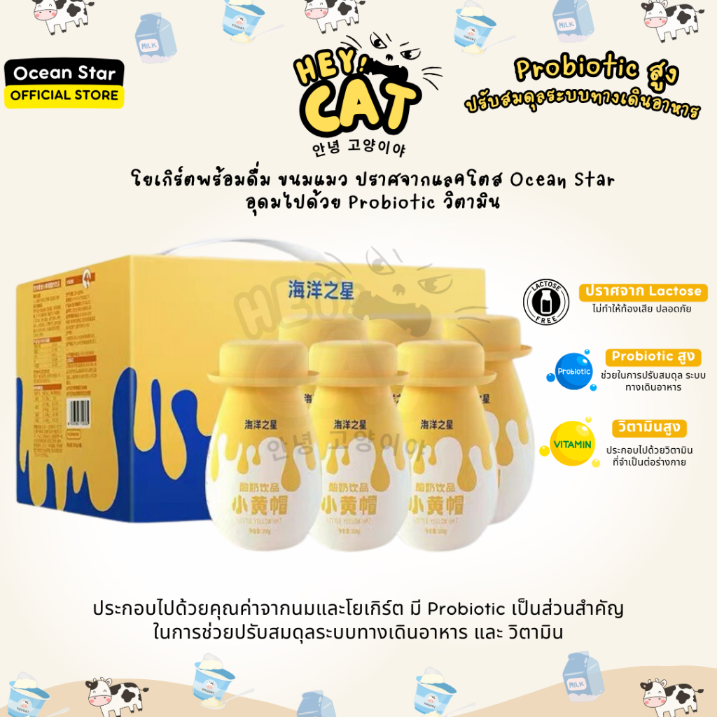 โยเกิร์ตพร้อมดื่ม สำหรับน้องแมว ปราศจากแลคโตส Ocean Star เสริม Probiotic ขนาด200กรัม By Heycat