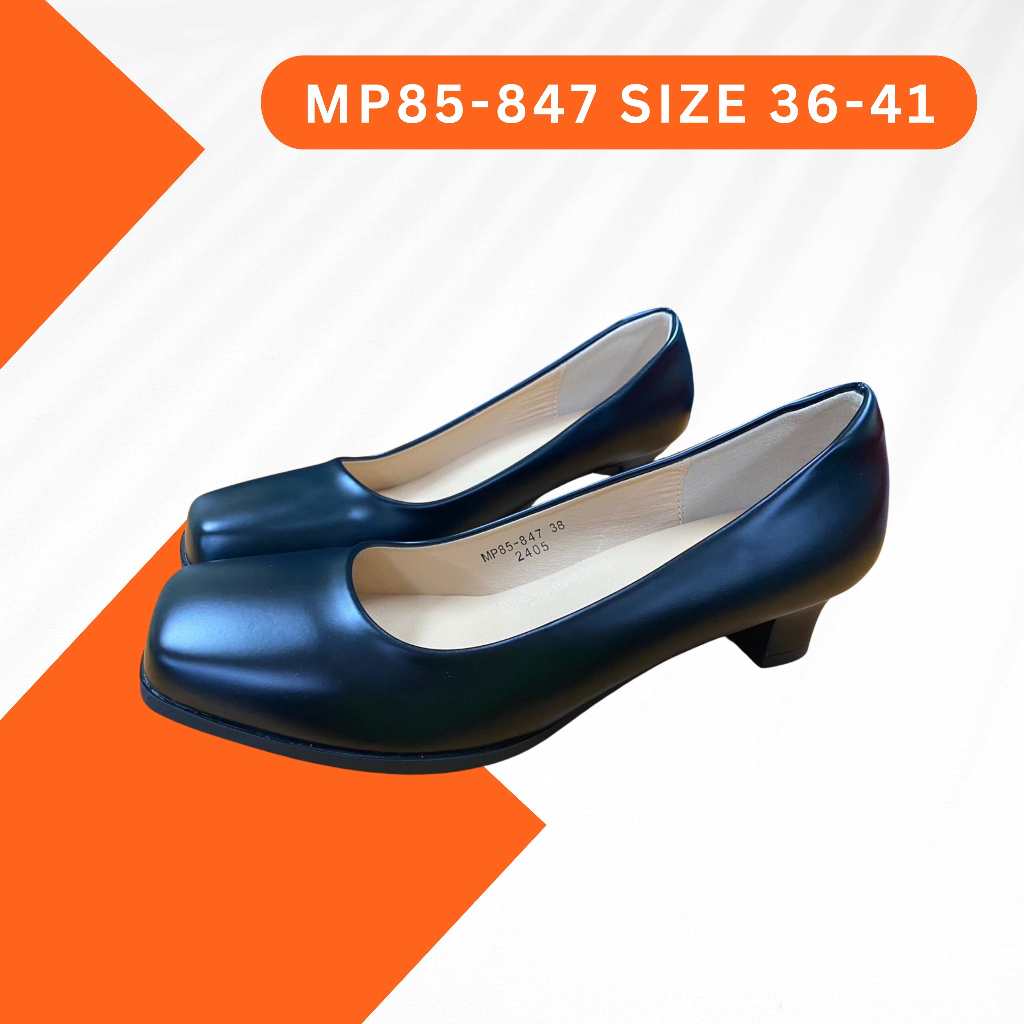รองเท้าคัชชูหัวตัด 85-847 สีดำ พร้อมส่ง สูง 1.5 นิ้ว Size 36-41 ราคาถูกจากโรงงาน