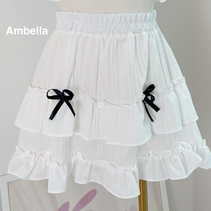 Ambella กระโปรงสั้นสาวเวียดนาม แบบแต่งโบว์หน้า งานน่ารัก ระบายเป็นชั้น