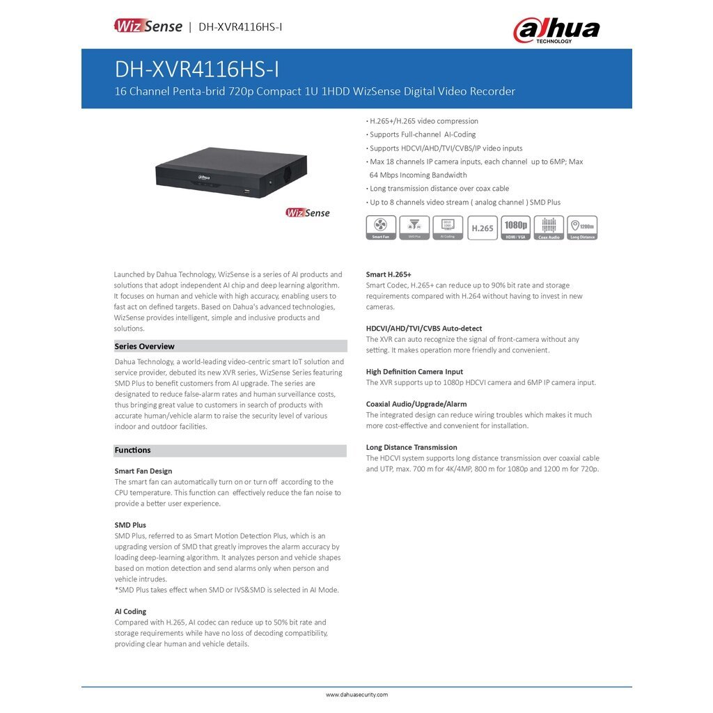 Dahua เครื่องบันทึกกล้องวงจรปิด รุ่น XVR4104HS-i / XVR4108HS-i /  XVR4116HS-i - แบบเลือกซื้อ