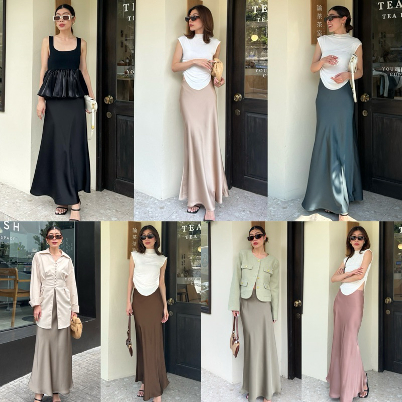 📌📌พร้อมส่ง ครบสี (กระโปรง) SATIN MAXI SKIRT #9917 x2 กระโปรงผ้าซาติน กระโปรงยาว