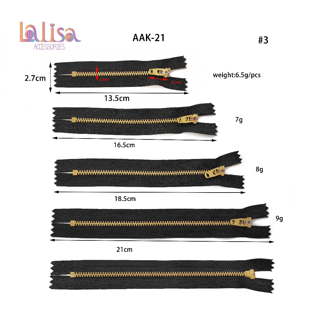 ซิปฟันทองเหลือง ซิปชุด ซิปตัด ซิปกางเกง ขายเป็นเส้น #3 brass zipper 4'' /5'' 6''/7" (E-2-A,AAK-21)