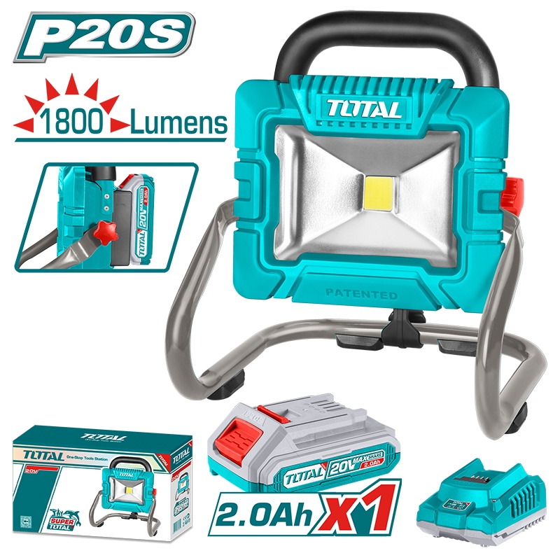 TOTAL ไฟสปอร์ทไลท์ LED ไร้สาย TWLI20258 แบตเตอรี่ลิเธียม 20V แบบตั้งพื้น หิ้ว และ แขวนได้ โคมสปอร์ทไลท์ สนาม แคมป์ปิ้ง
