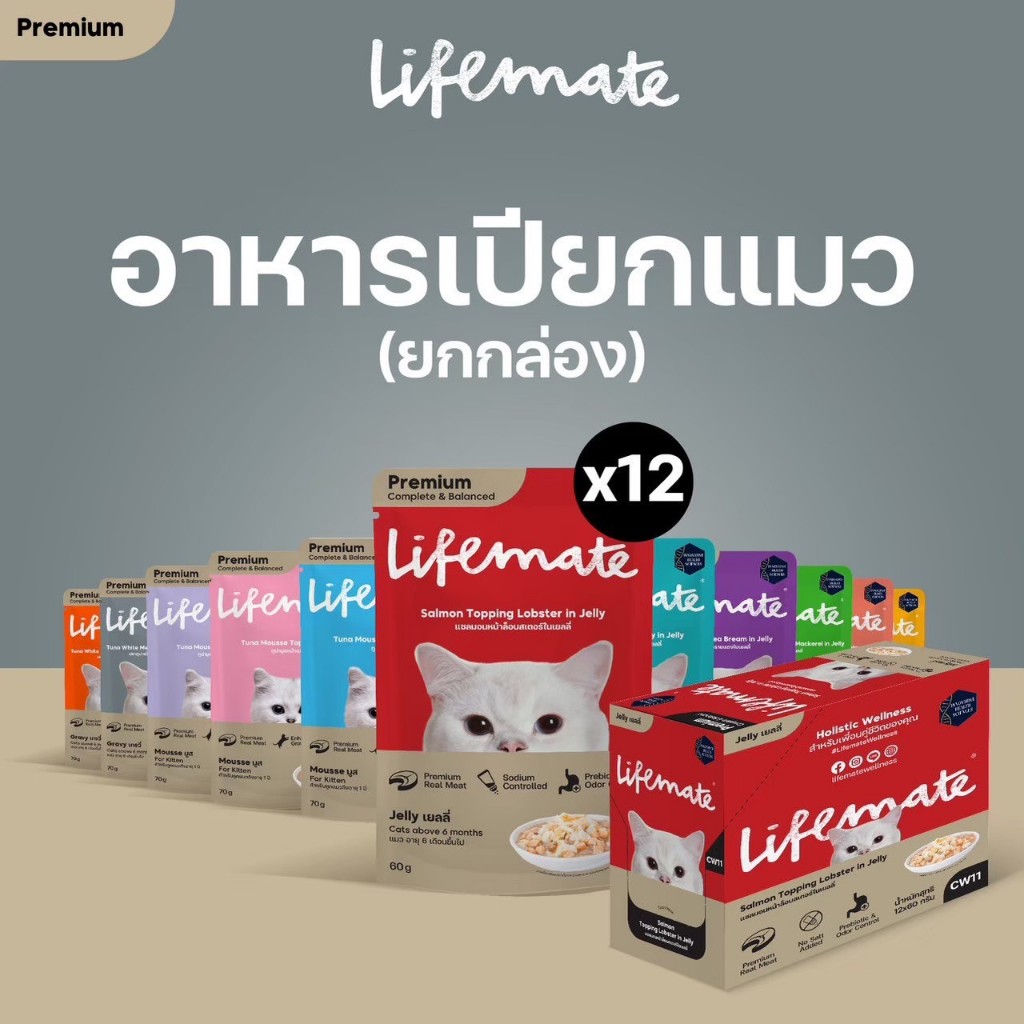 [12 ซอง] Lifemate อาหารเปียกแมวไลฟ์เมท สูตร Complete & Balance สารอาหารครบถ้วน อร่อยไม่เค็ม