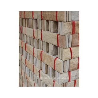 หินทรายธรรมชาติ สีเหลืองลาย ติดผนัง ปูเสาปูพื้น ขนาด 10x30 cm.