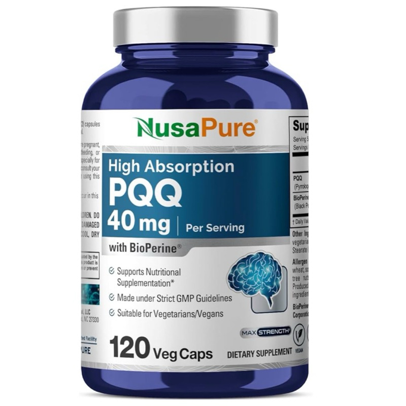 [ NUSAPURE ]❇️ PQQ 40 MG + BIOPERINE ( ส่งเสริมการทำงานของไมโตคอนเดรีย )( 120 แคปซูล💊 )