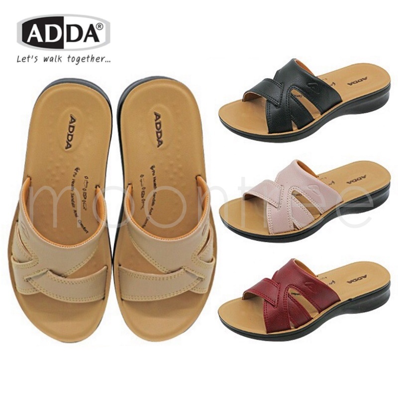 🔥ADDA 74802 รองเท้าแตะลำลอง ทรง ใส่สบาย พื้นนุ่ม สไตล์วินเทจ ไซส์ 35-40 สี ดำ ชมพู แดง ครีม Moontree