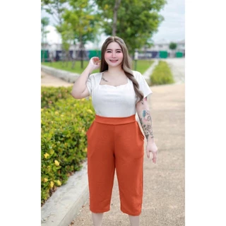 (โปรเดือน 8.8.) A1 กางเกงผ้าสาวอวบ กางเกง 5 ส่วนผู้หญิงใส่สบาย เอวยางยืด ไซส์ใหญ่ เสื้อผ้าสำหรับผู้หญิงอ้วน ผ้ายืด