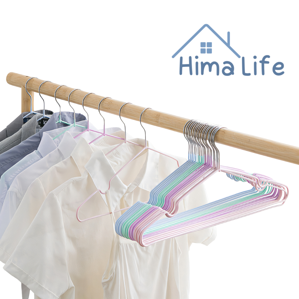 ไม้แขวนสแตนเลส ไม้แขวนเคลือบซิลิโคน Hanger ยกแพ็ค 10ชิ้น มีร่องกันผ้าหล่น 40cm Hima Life