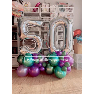 ลูกโป่งตัวเลข สีเงินในซองมีหลอดเป่าลมแถม“(มีแพคเกจ)