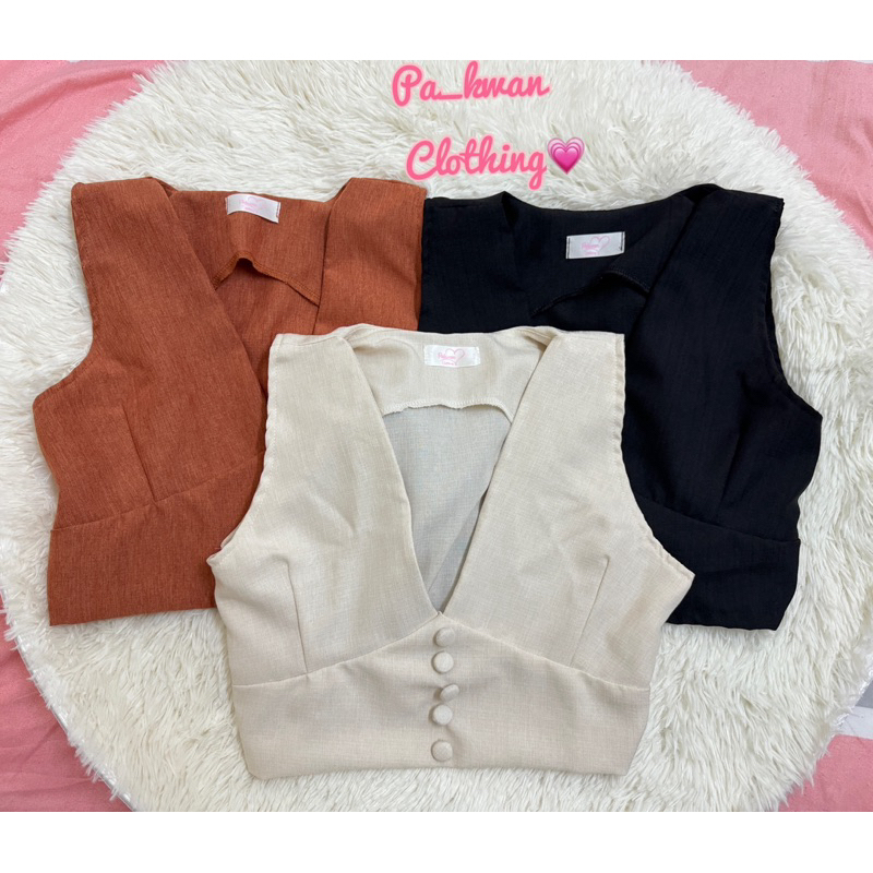 ถูกมาก ลดราคาสุดๆ เสื้อครอปคอเว้า(คอวี)ผ้าลินินฝรั่งเศส