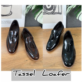 Tassel Loafer พื้นไม้ เปลี่ยนไซส์ฟรี รองเท้าคัชชูหนังแท้ สีด…