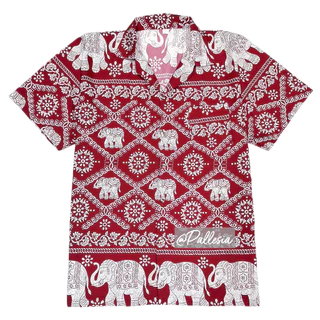 7ไซส์ S-4XL งานไทย เสื้อลายช้าง ลายโซ่ ไหมอิตาลี เสื้อเชิ้ตฮาวาย hw801