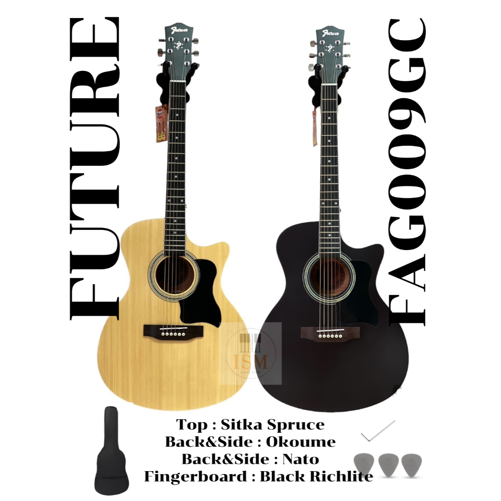 Future กีต้าร์โปร่ง ชายเว้า 41" Acoustic Guitar Cutaway 41" รุ่น FAG009GC พร้อมกระเป๋า ปิ๊ก3ชิ้น ประ