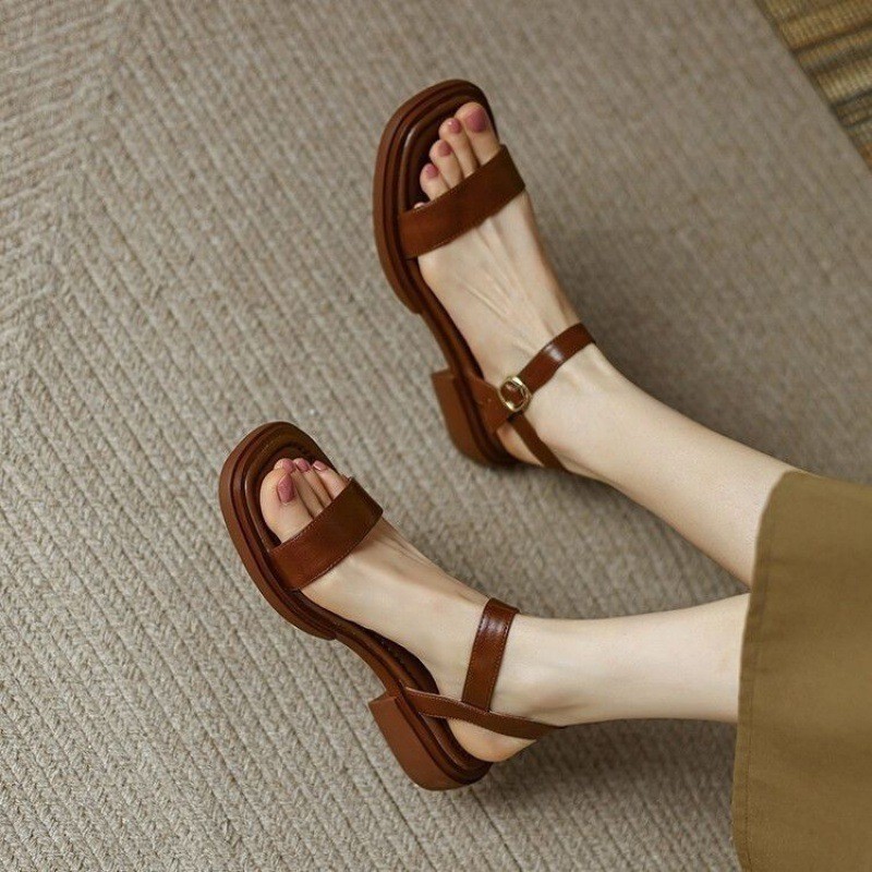 รองเท้าแตะสตรีสไตล์เรโทร แบน เปิดนิ้วเท้า กันลื่น สวมใส่สบาย ไซส์ 35-42
